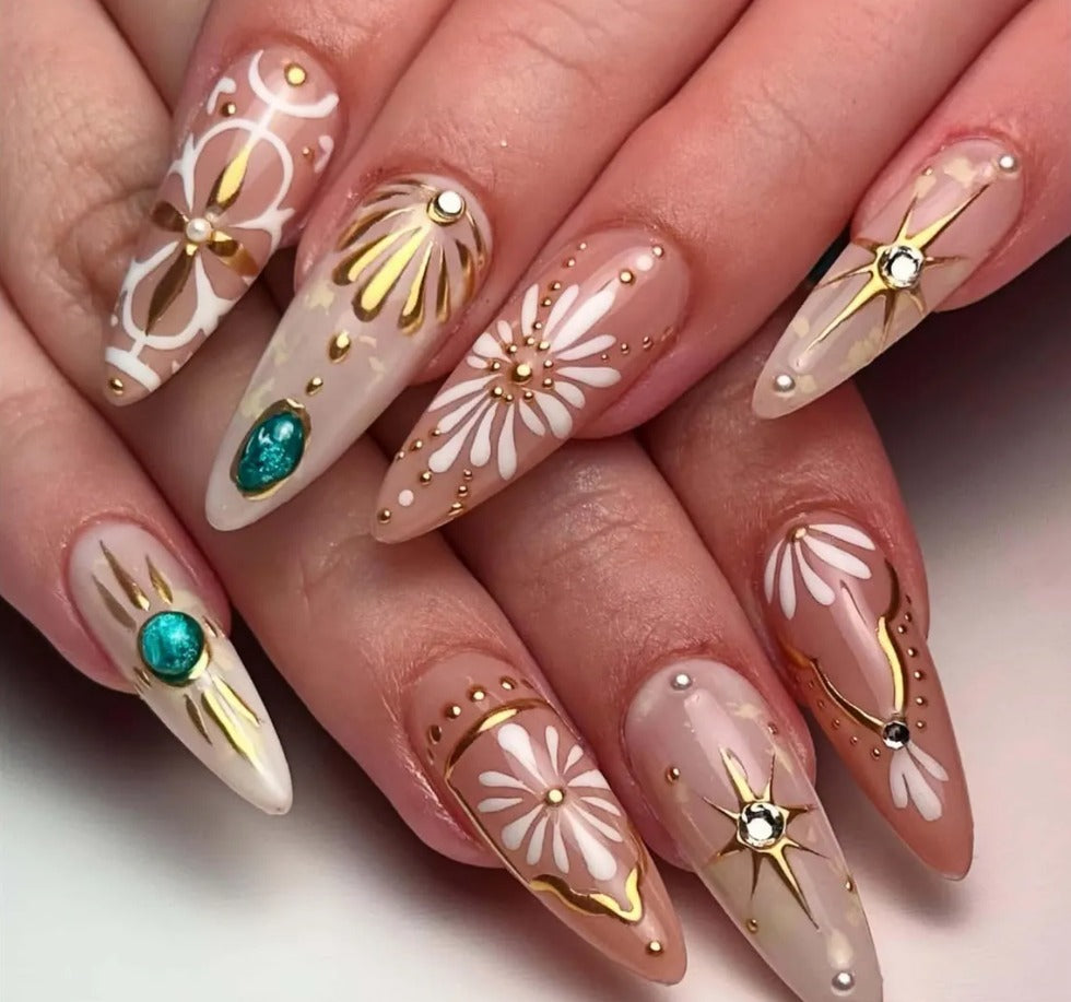 Nailuvia-ST020 Stiletto "Bohemian Sunburst" Press-On Nails