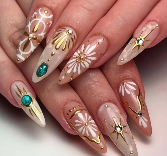 Nailuvia-ST020 Stiletto "Bohemian Sunburst" Press-On Nails