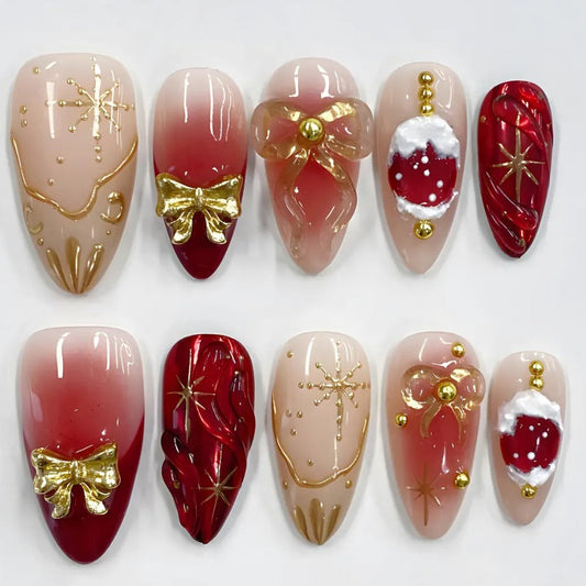 Nailuvia-AL029 Almond "Blush Christmas" Press-On Nails