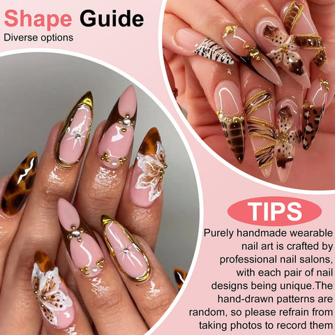 10Pcs Handmade Acrylic Press-On Nails | Nude Pink with 3D Floral Accents | Reusable, Durable Work-Friendly Manicure Set ST002