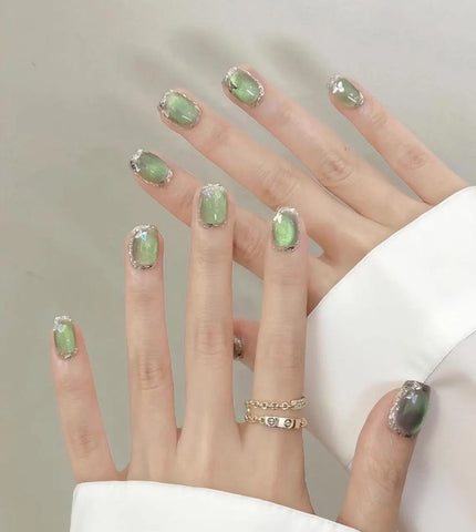 Nailuvia-CA011 Cat Eye "Jade Crystal" Press-On Nails