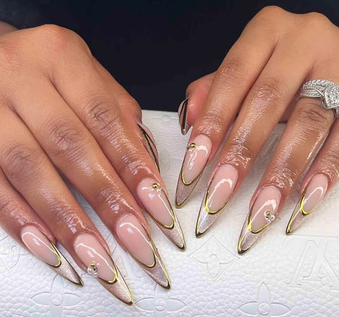 Nailuvia-FR030 French "Golden Edge" Press-On Nails