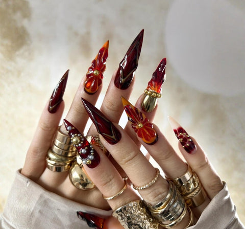 Nailuvia-ST005 Stiletto "Phoenix Flames" Press-On Nails