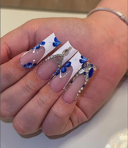 Nailuvia-FR002 French "Azure Blossom" Press-On Nails