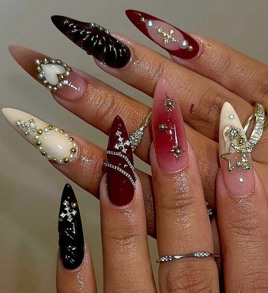 Nailuvia-ST007 Stiletto "Noir Romance" Press-On Nails