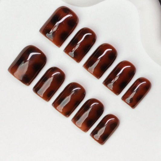 Nailuvia 10pcs Tortoiseshell Press On Nails | Brown Amber Reusable Acrylic Nails