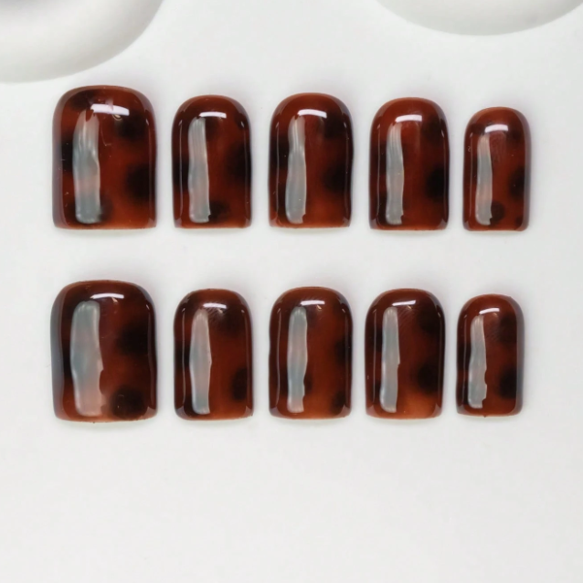 Nailuvia 10pcs Tortoiseshell Press On Nails | Brown Amber Reusable Acrylic Nails