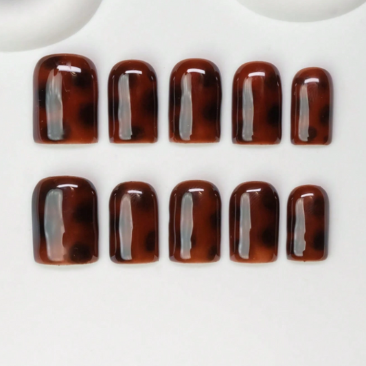Nailuvia 10pcs Tortoiseshell Press On Nails | Brown Amber Reusable Acrylic Nails