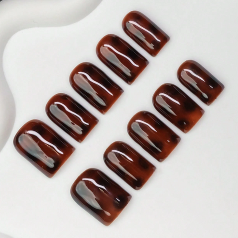 Nailuvia 10pcs Tortoiseshell Press On Nails | Brown Amber Reusable Acrylic Nails