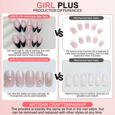 Nailuvia 10pcs Blush Pink French Press On Nails | Pink Polka Dot & 3D White Bow Reusable Acrylic Nails