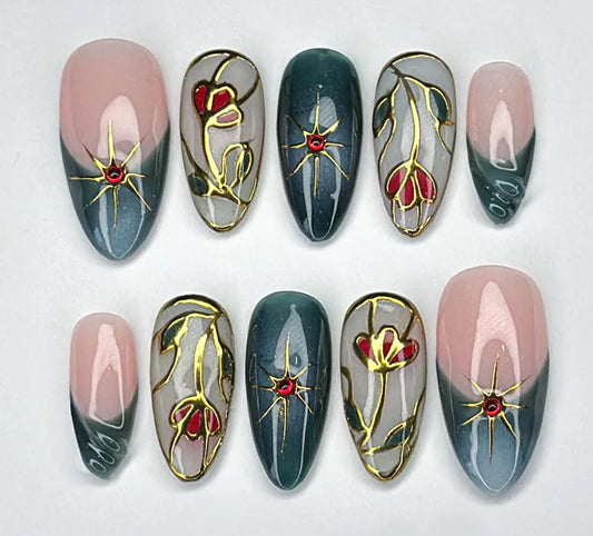 Nailuvia-AL027  Almond "Kintsugi Blush" Press-On Nails