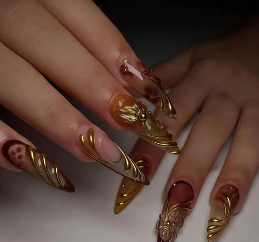 Nailuvia-ST018 Stiletto "Golden Dynasty" Press-On Nails