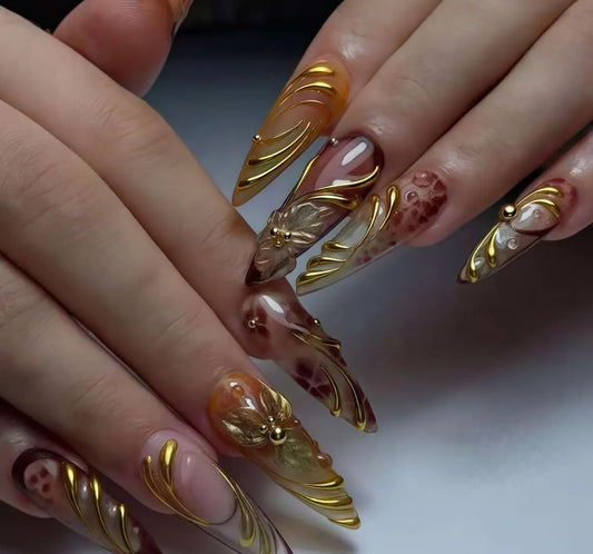 Nailuvia-ST018 Stiletto "Golden Dynasty" Press-On Nails