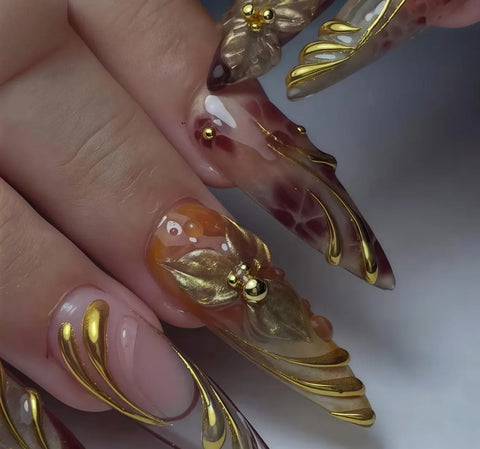 Nailuvia-ST018 Stiletto "Golden Dynasty" Press-On Nails