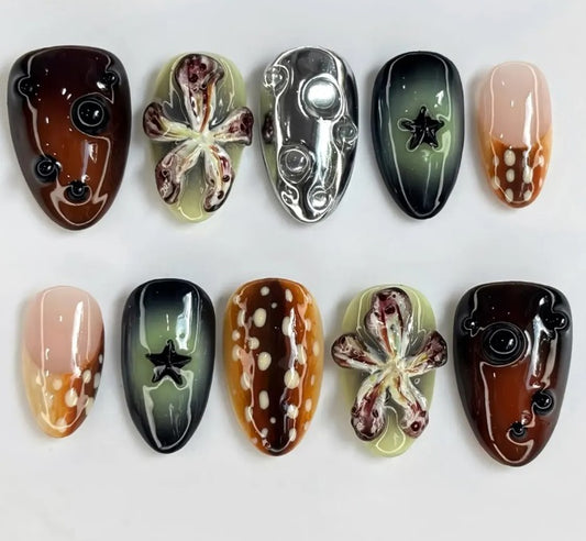 Nailuvia-AL026 Almond "Deep Sea Treasures" Press-On Nails