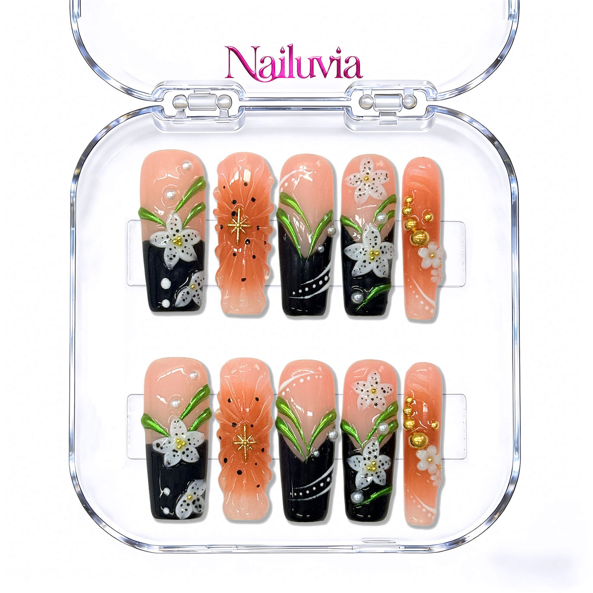 Nailuvia-D105 Midium-Square "Blossom Noir Garden" Press-On Nails