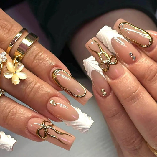 Nailuvia-FR033 French "Gilded Swirl" Press-On Nails