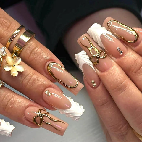 Nailuvia-FR033 French "Gilded Swirl" Press-On Nails