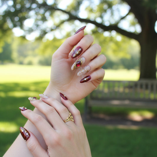 Nailuvia-AL004 Almond "Vampire Court" Press-On Nails