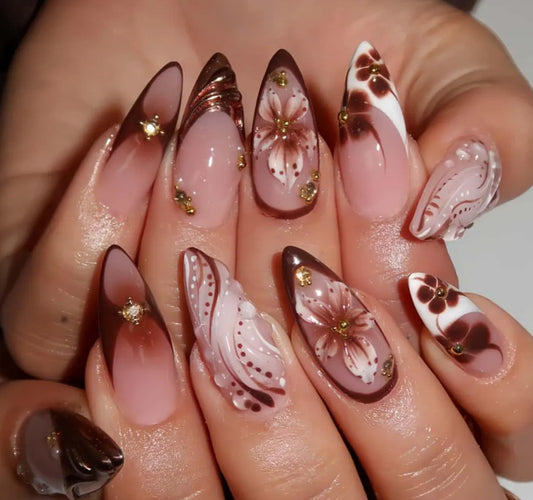 Nailuvia-FR011 French "Chocolate Bloom" Press-On Nails