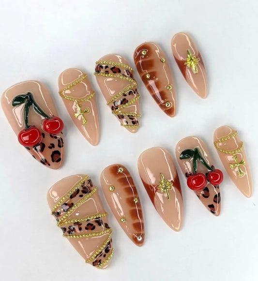 Nailuvia-AL024 Almond "Cherry Safari" Press-On Nails