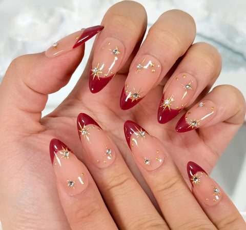 Nailuvia-FR008 French "Starlit Ruby" Press-On Nails