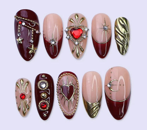 Nailuvia-AL003 Almond "Royal Blood" Press-On Nails