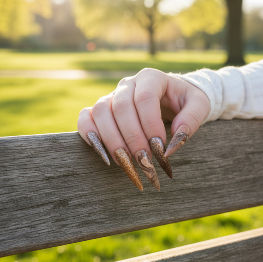 Nailuvia-ST021 Stiletto "Autumn Chrome" Press-On Nails