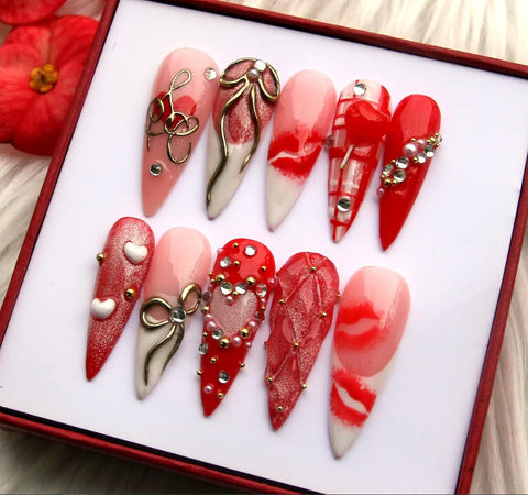 Nailuvia-ST010 Stiletto "Scarlet Opulence" Press-On Nails