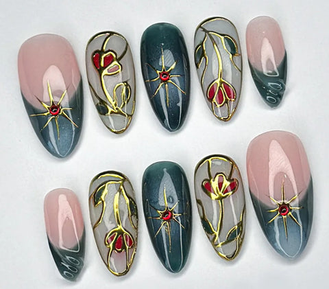 Nailuvia-AL027  Almond "Kintsugi Blush" Press-On Nails