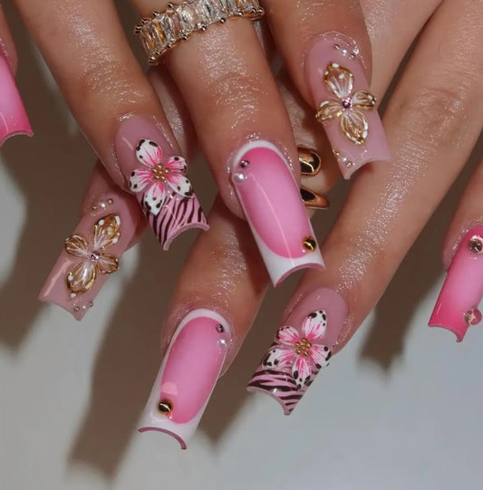 Nailuvia-FR021 French "Pink Safari Butterfly" Press-On Nails