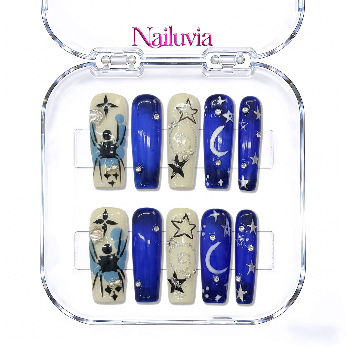Nailuvia-D110 Midium-Square "Midnight Galaxy" Press-On Nails
