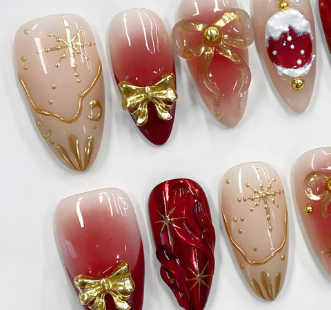 Nailuvia-AL023 Almond "Christmas Blush" Press-On Nails