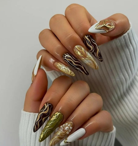 Nailuvia-ST012 Stiletto "Gilded Marble" Press-On Nails