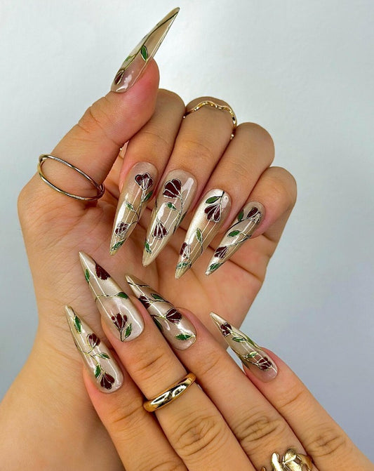 Nailuvia-ST015 Stiletto "Vintage Rose Garden" Press-On Nails