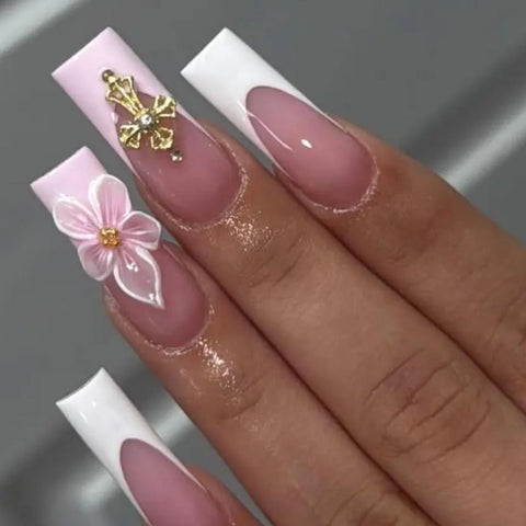 Nailuvia-FR013 French "Blossom &amp; Cross" Press-On Nails