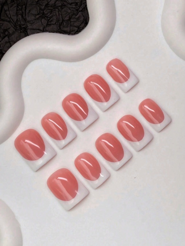 Short French Pink Press On Nails for Office – Natural Glossy Acrylic Work Ready Everyday Manicure 10pcs Reusable Set ST001