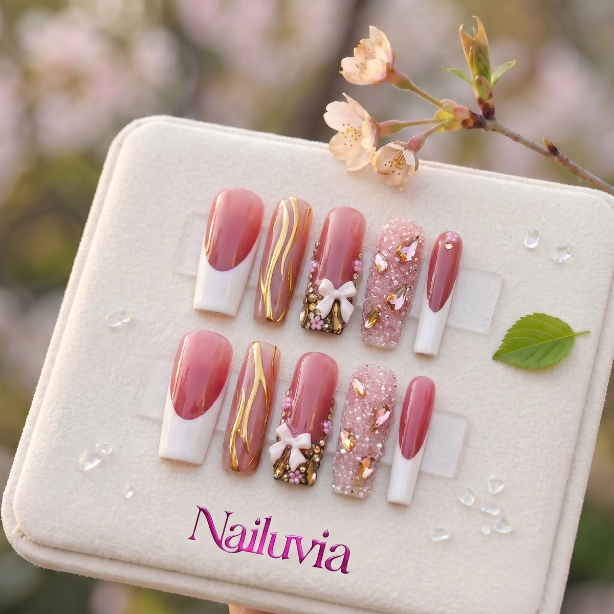 HK-D053 Handmade Medium Stiletto Acrylic Press On Nails or Daily Life, working  & Holiday