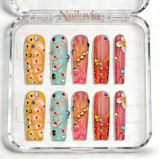 Nailuvia-D075 Tropical Acrylic Midium-Square Press-On Nails