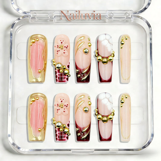 Nailuvia-D079 Midium-Square "Ruby Opulence" Press-On Nails