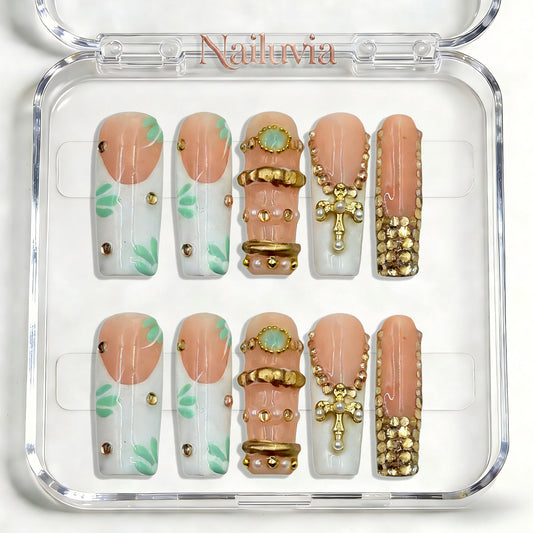Nailuvia-D083-2 Midium-Square "Tropical Opulence" Press-On Nails