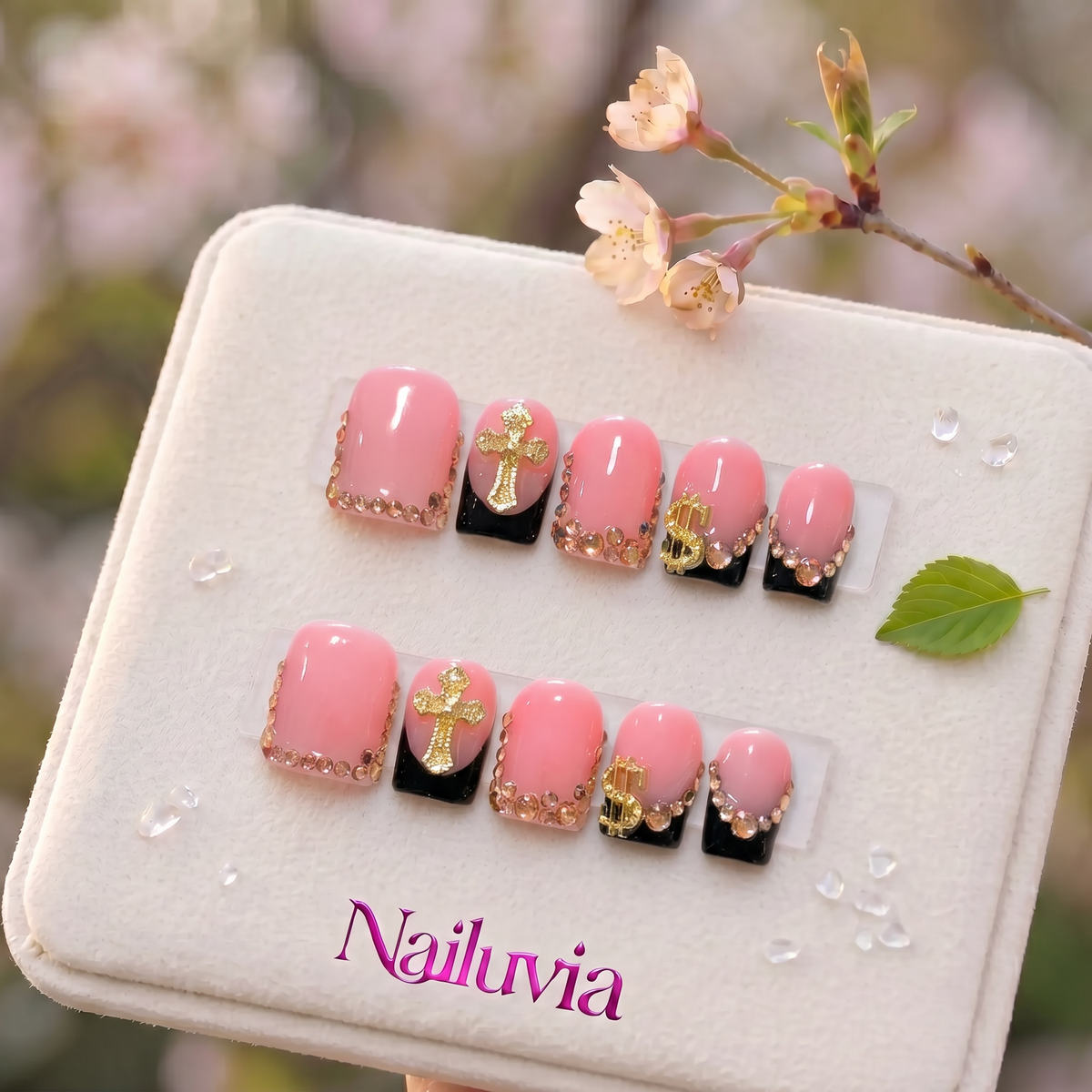 HK-C016 Handcrafted Medium Stiletto Acrylic Nails for Everyday,Daily Life,Party