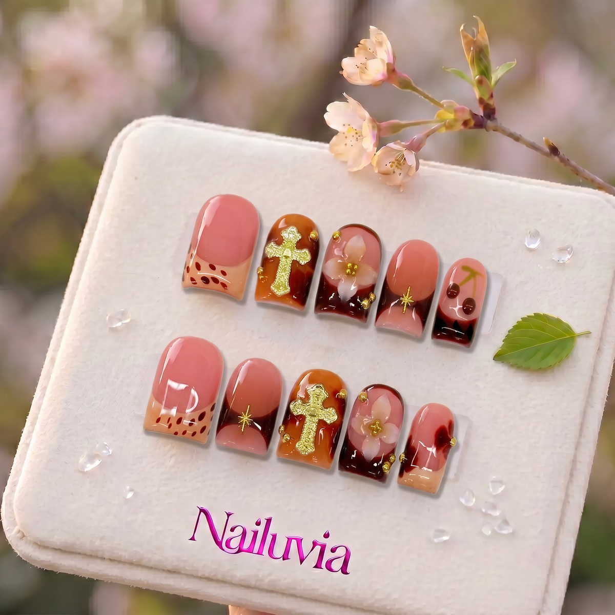 HK-C036 Handmade Medium Square Acrylic Nails for Daily Life，Party，Holiday,Travel
