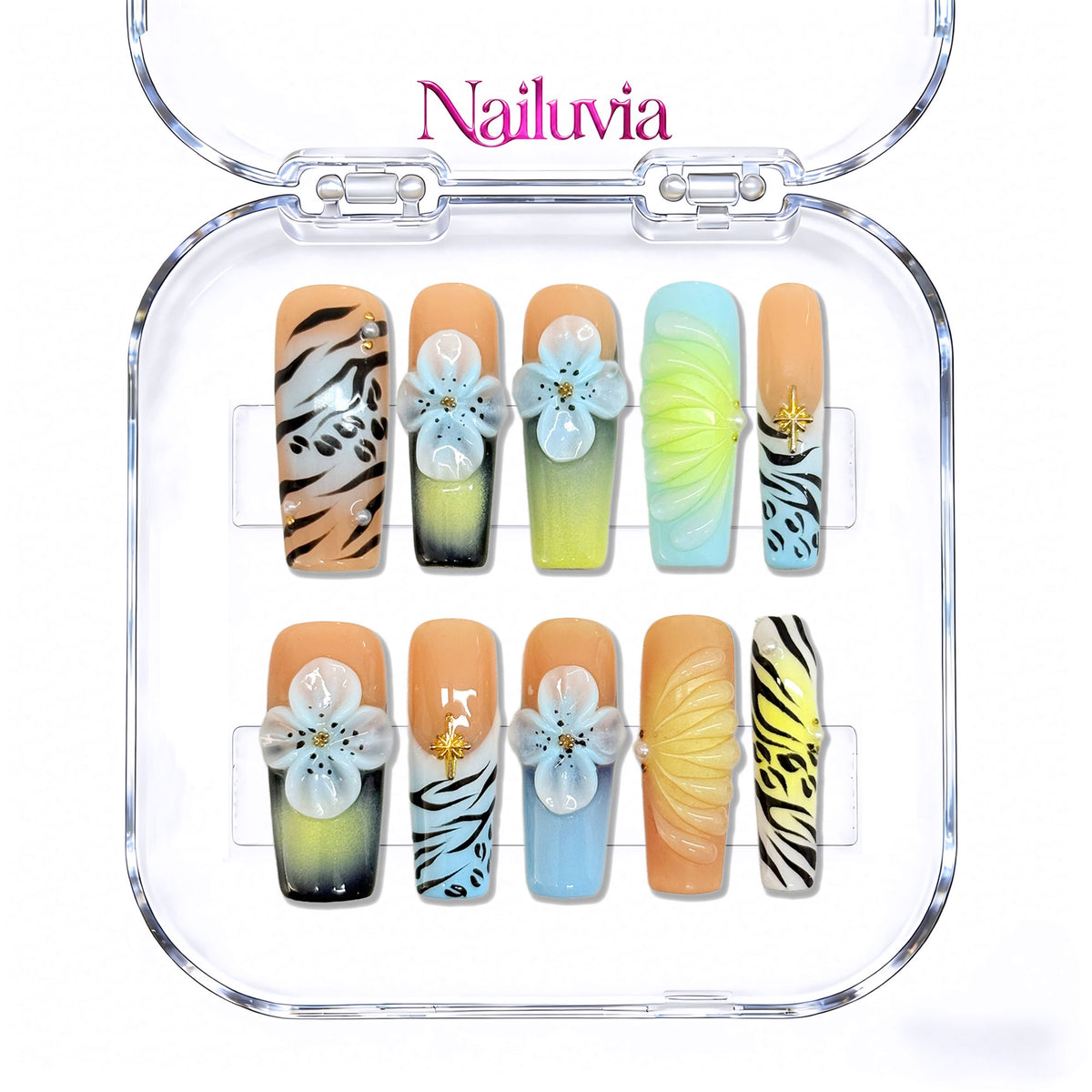 Nailuvia-G037 Midium-Square "Jungle Bloom" Press-On Nails