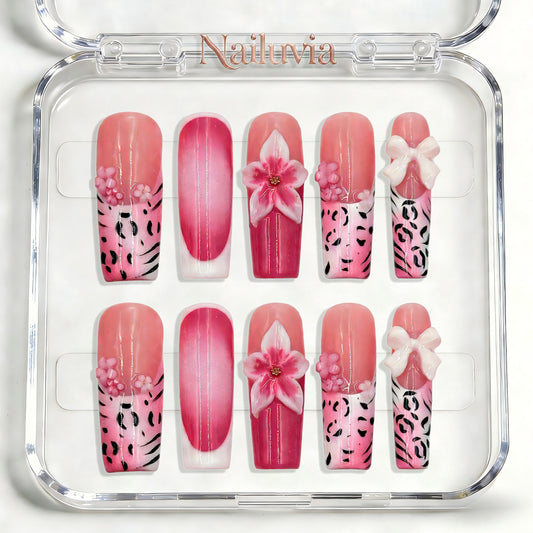 Nailuvia-D007 Midium-Square "Pink Blossom Frenzy" Press-On Nails