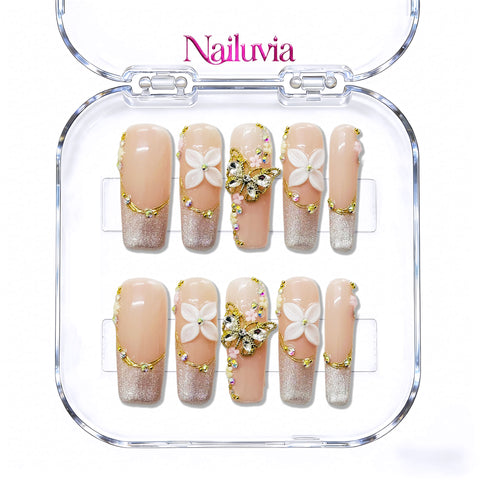Nailuvia-D008 Midium-Square "Blossom Butterfly" Press-On Nails