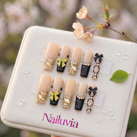 HK-037 Handmade Medium Square Nails for Everyday Wear Party