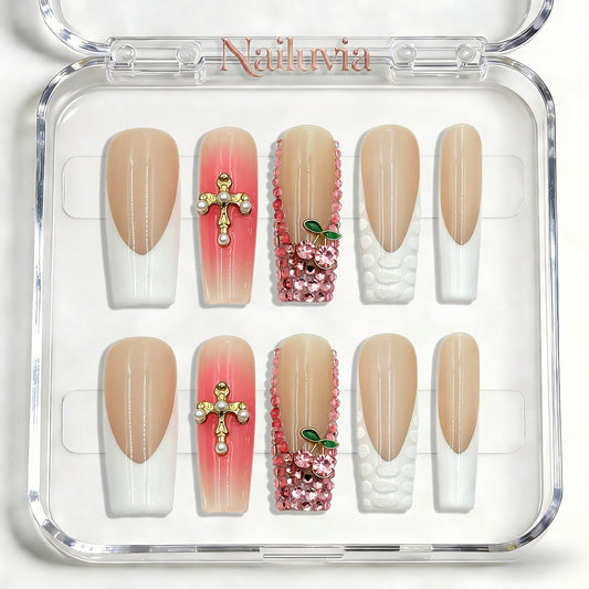 Nailuvia-D044 Midium-Square "Blush Opulence" Press-On Nails