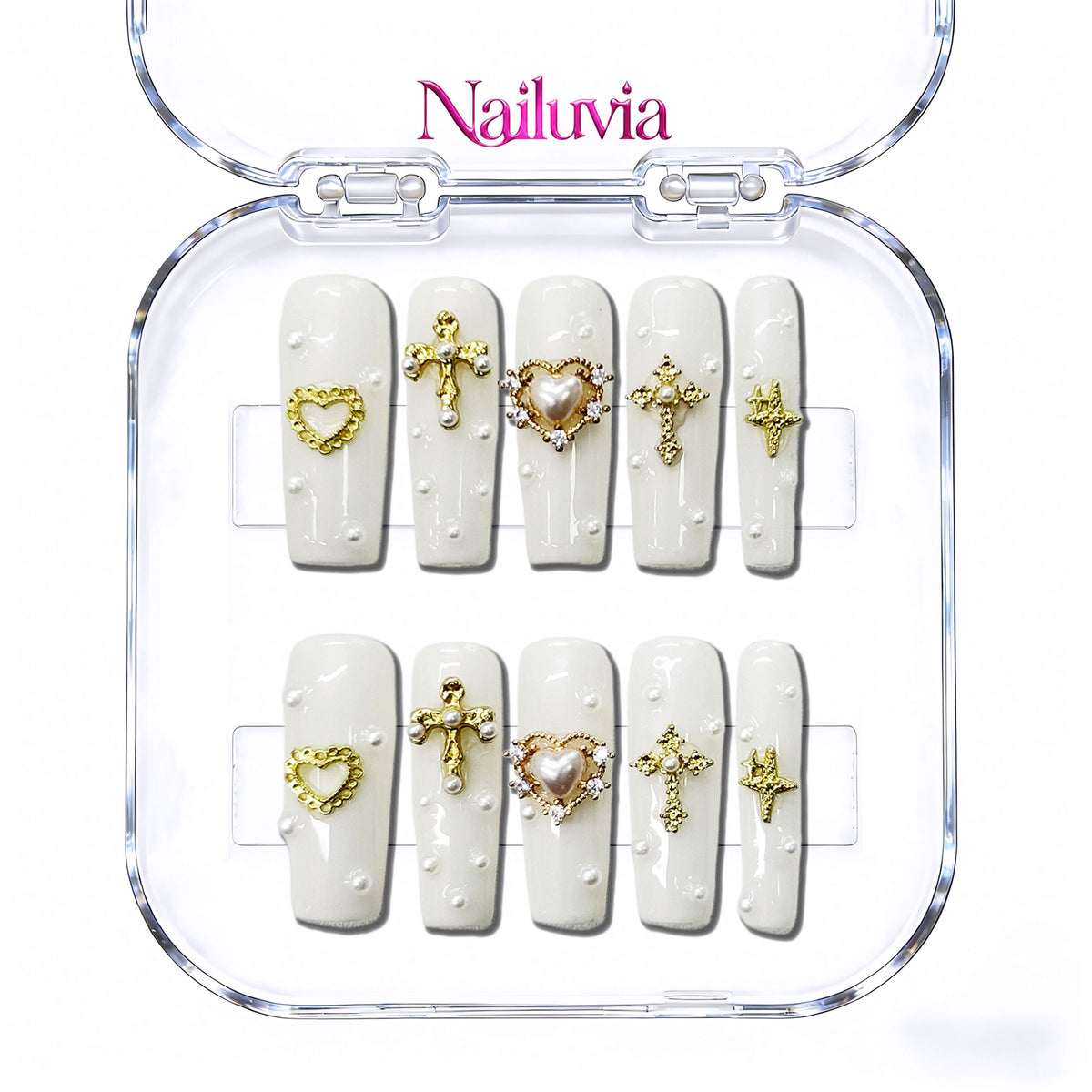 Nailuvia-D046 Midium-Square "Divine Pearl" Press-On Nails