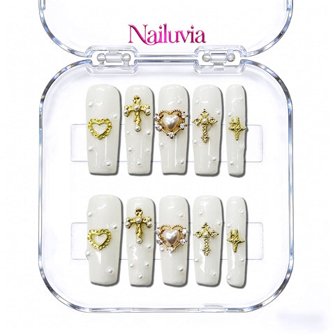 Nailuvia-D046 Midium-Square "Divine Pearl" Press-On Nails